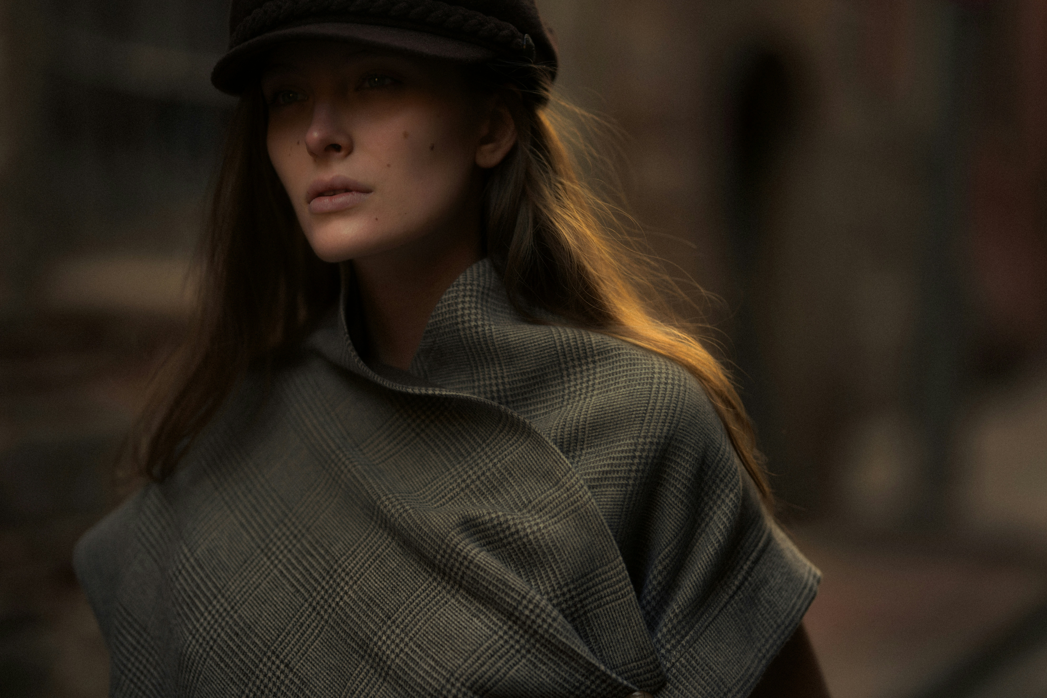 Close up of woman in shawl